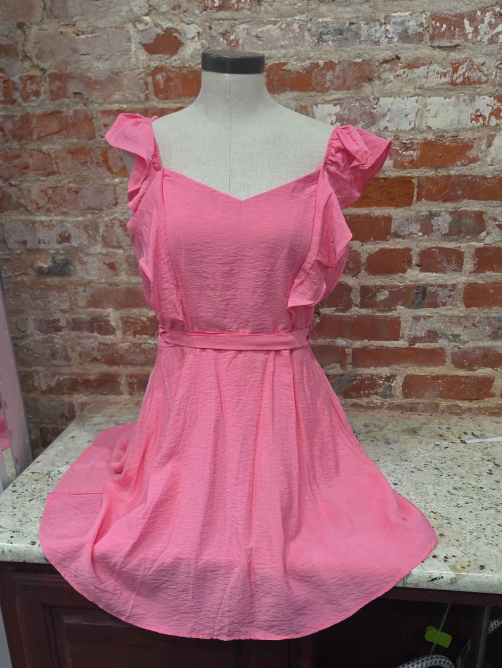 Trixxi Pink Ruffle Strap Fit-and-Flare Mini Dress